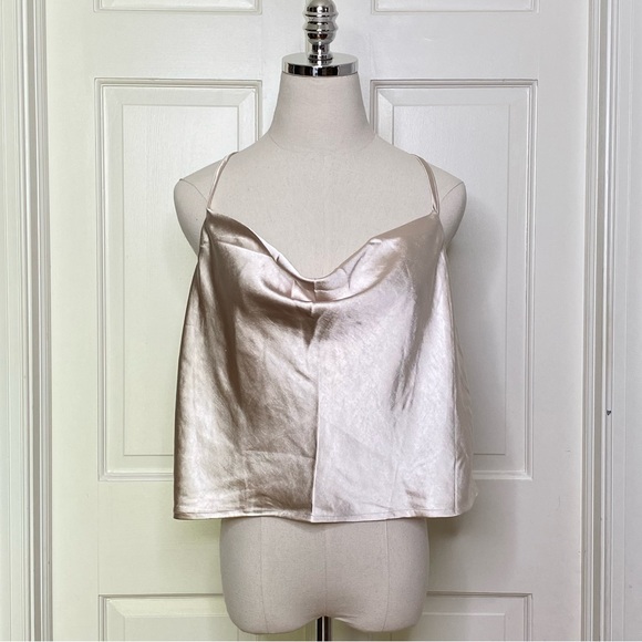 Lulu’s Satin Cowl Neck Cami Tank Top Beige Fly Open Back Hold Onto Love XL NWT - Picture 3 of 16